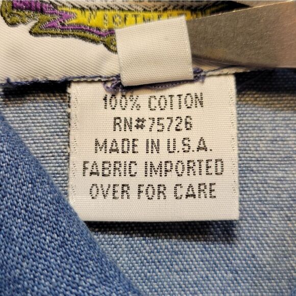 Teddi Vintage Blue Denim Chambray Jean Jacket White Floral Embroidery Western - Picture 8 of 15